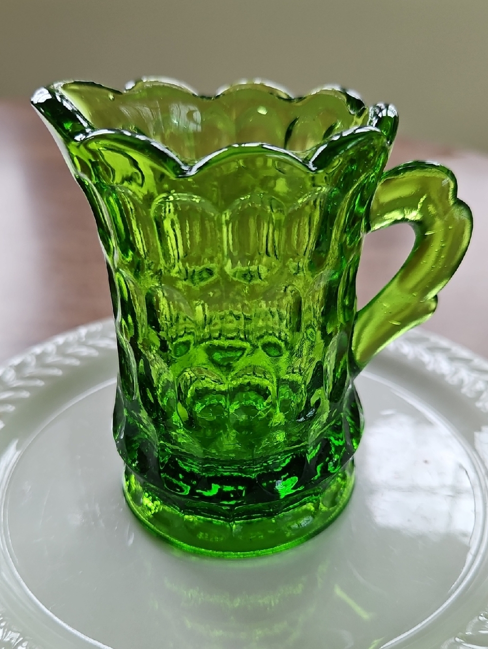 Kanawha Green Thumbprint Glass Pitcher